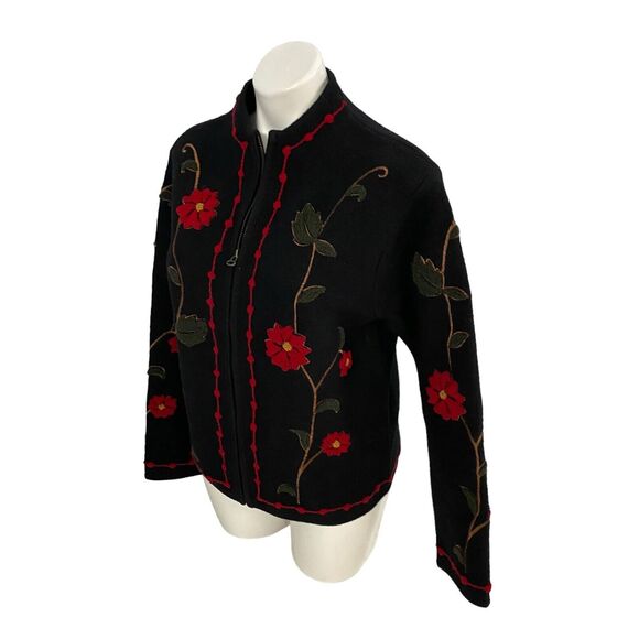 Coldwater Creek Sweater Womens Small Wool Cardigan Floral Red Black Old Money - Picture 11 of 16